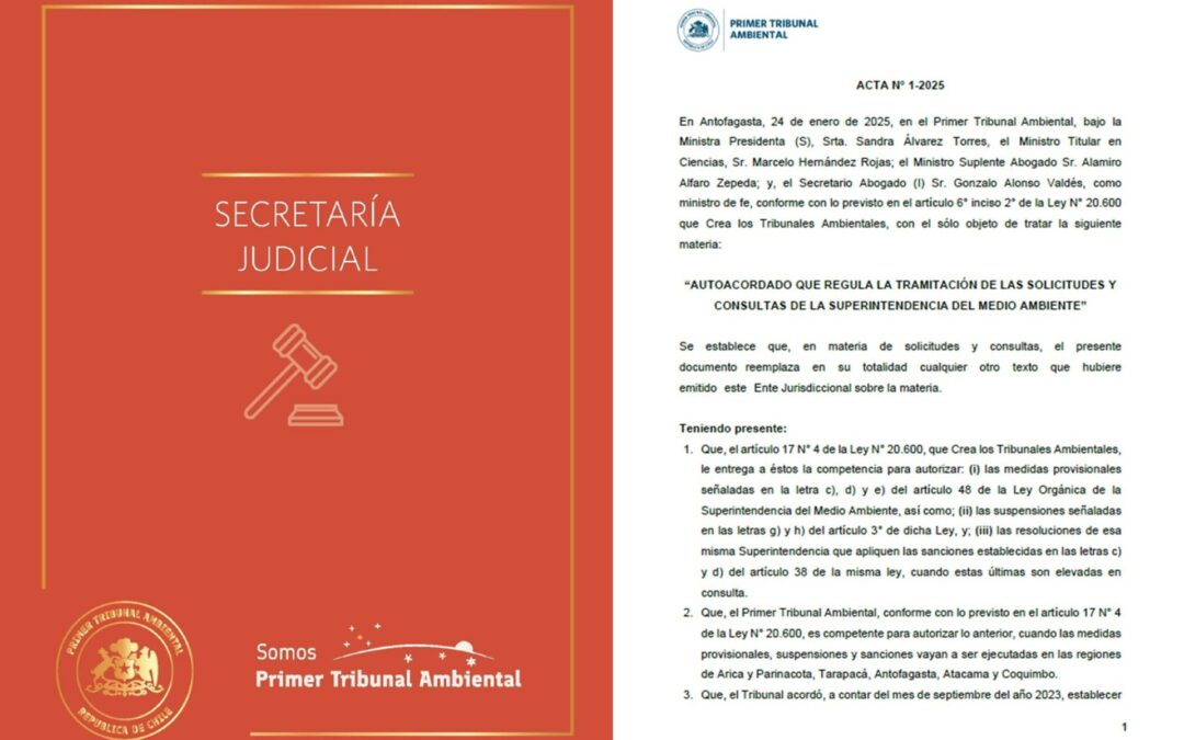 El Primer Tribunal Ambiental moderniza la tramitación de las solicitudes y consultas de la Superintendencia del Medio Ambiente, mediante dictación de nuevo auto acordado