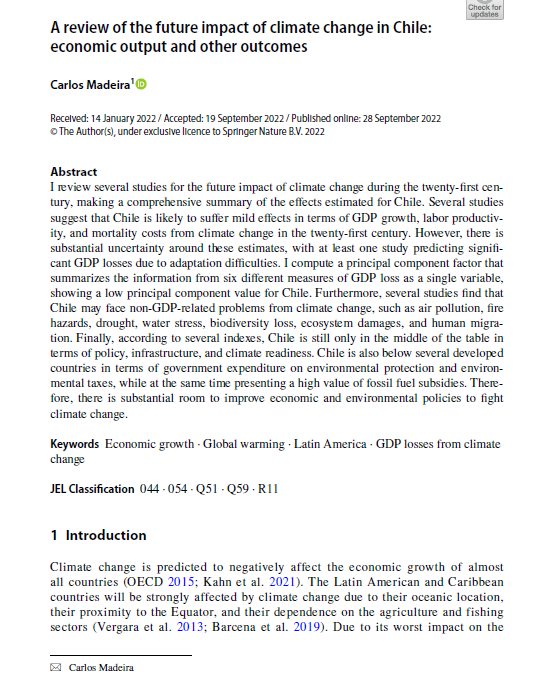 A review of the future impact of climate change in Chile: economic output and other outcomes