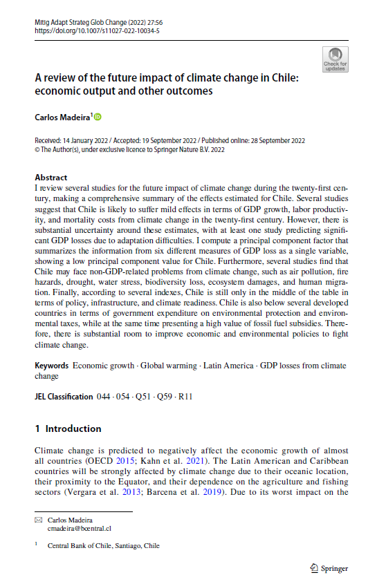 A review of the future impact of climate change in Chile: economic output and other outcomes