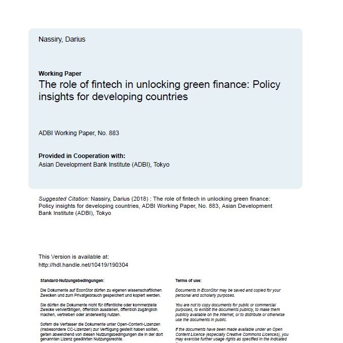 The role of fintech in unlocking green finance: Policy insights for developing countries