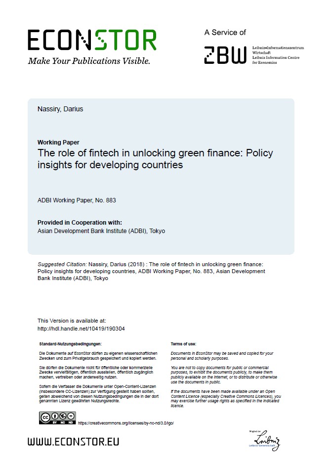 The role of fintech in unlocking green finance: Policy insights for developing countries